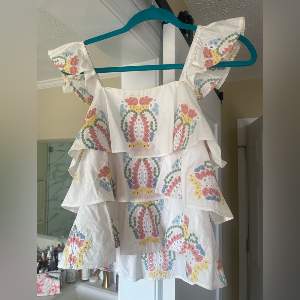 Caroline Constas White Ruffle Blouse
